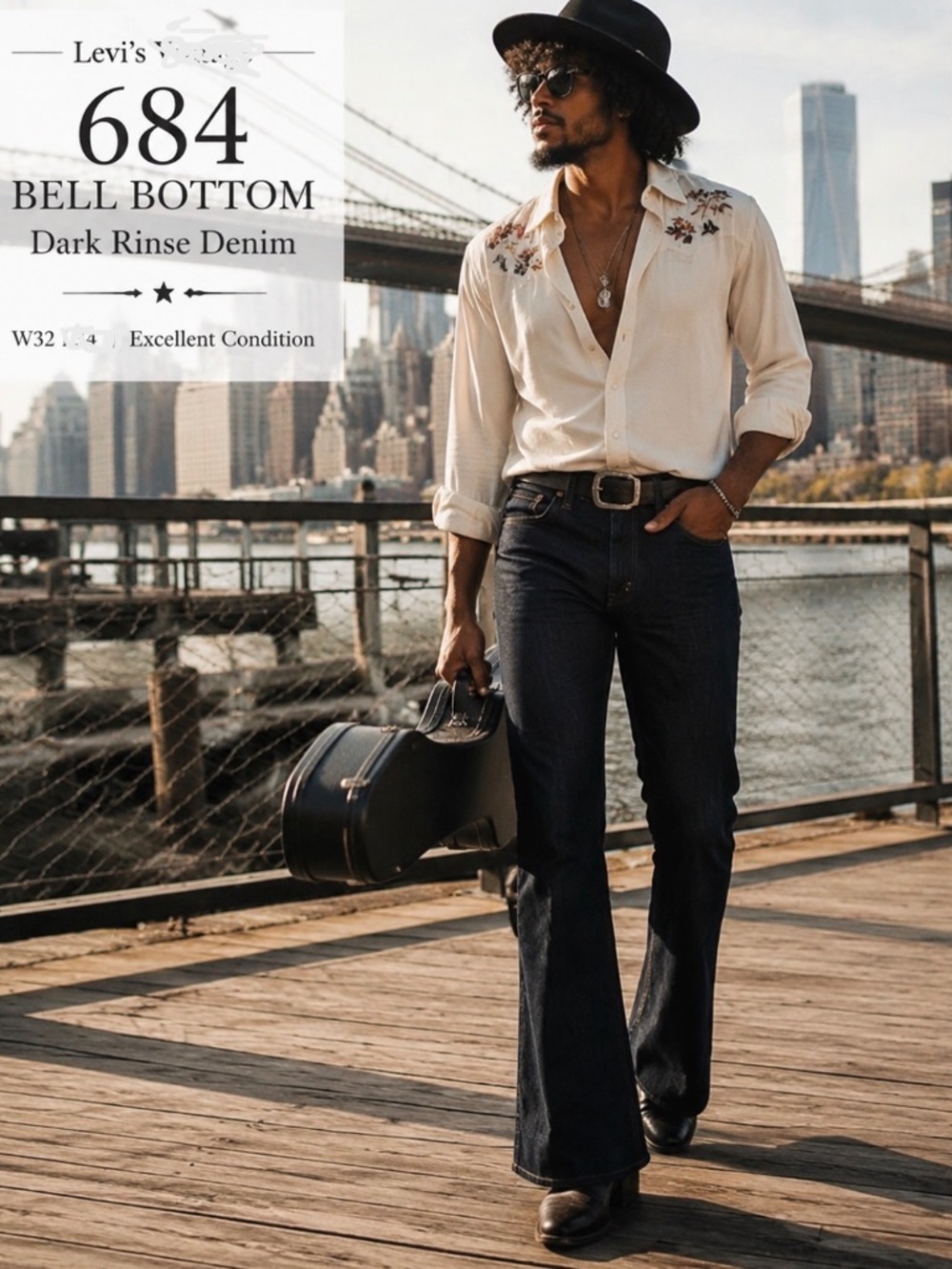 Levi's 684, 32x33 "Big Bell" bottom jeans in a dark rinse